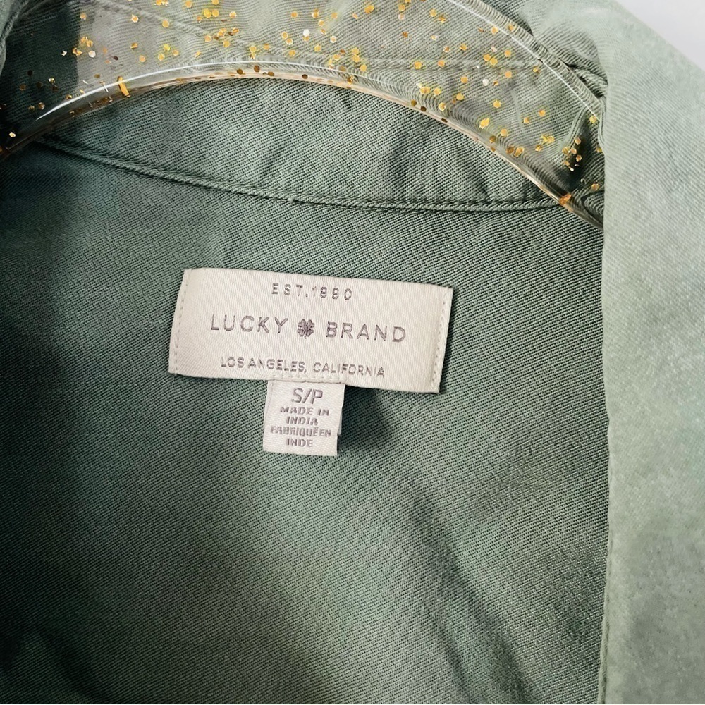 Lucky Brand Olive Green Button Up Shirt Small Boho Utility Casual Fall Top - Picture 3 of 9